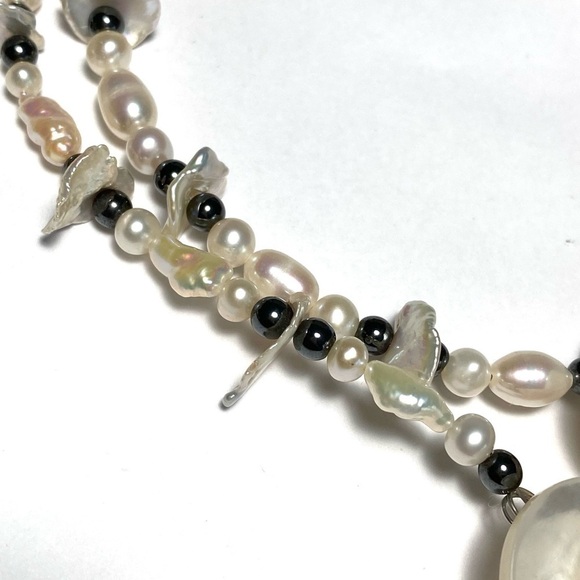 Necklace Artisan Flower 925 Clasp Pearls Mother of Pearl 18” - Picture 12 of 15
